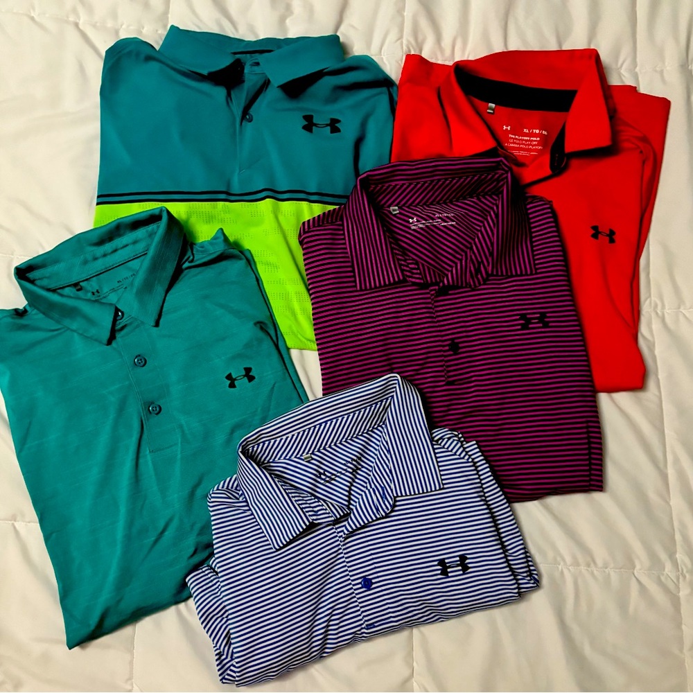5 Men’s XL Under Armour Dri fit polos